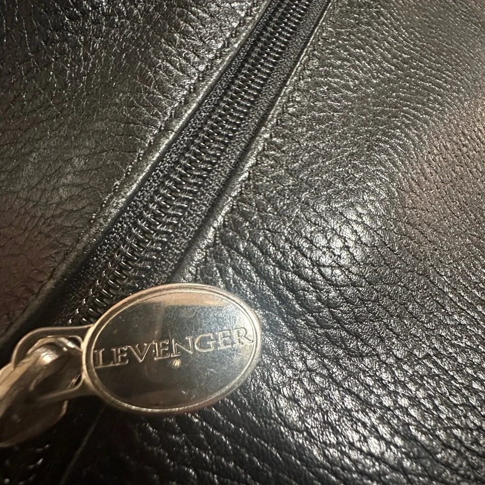 Levenger Black Leather Messenger Bag